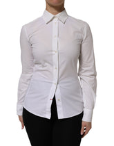 Dolce & Gabbana White Cotton Collared Long Sleeves Top Shirt